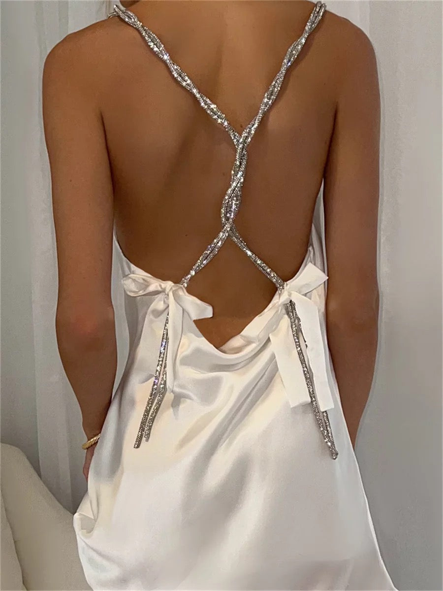 Julia White Glittery Strap Silk Dress Custom Order