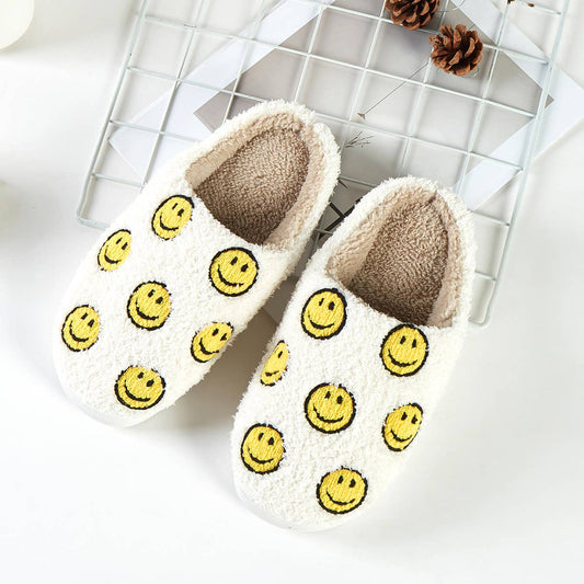 Yellow Smile Pattern Indoor Slippers: Ivory Large
